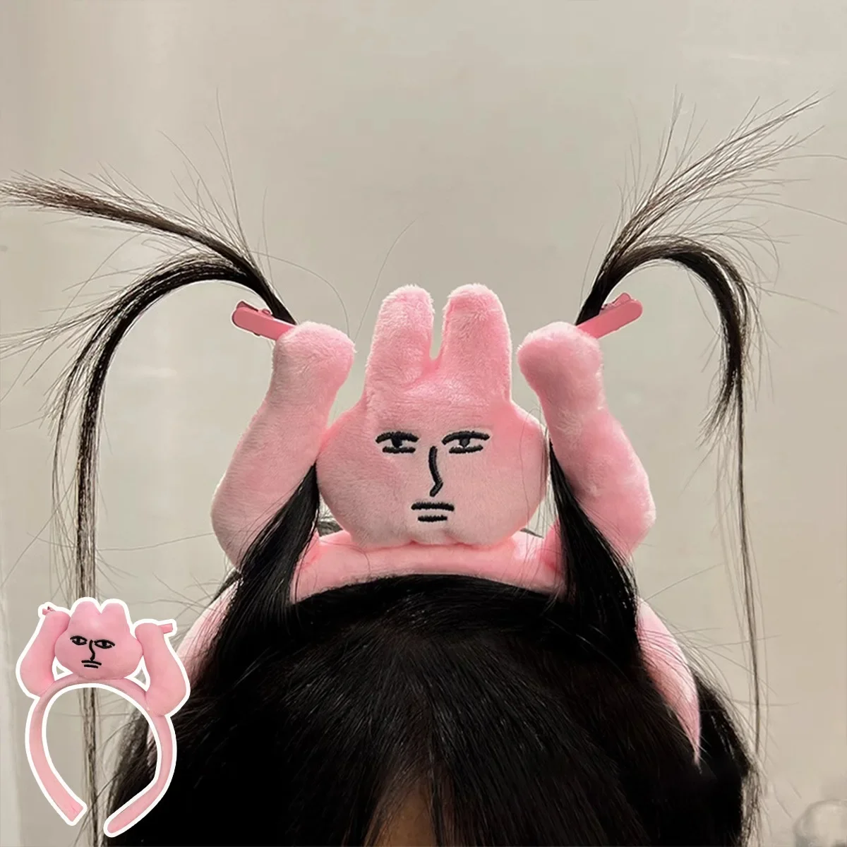 BYL Funny Pink Rabbit Plush Doll Headband Non-slip Makeup Wash Face Plush Headband Hairband for Women Girls Hair Accessories