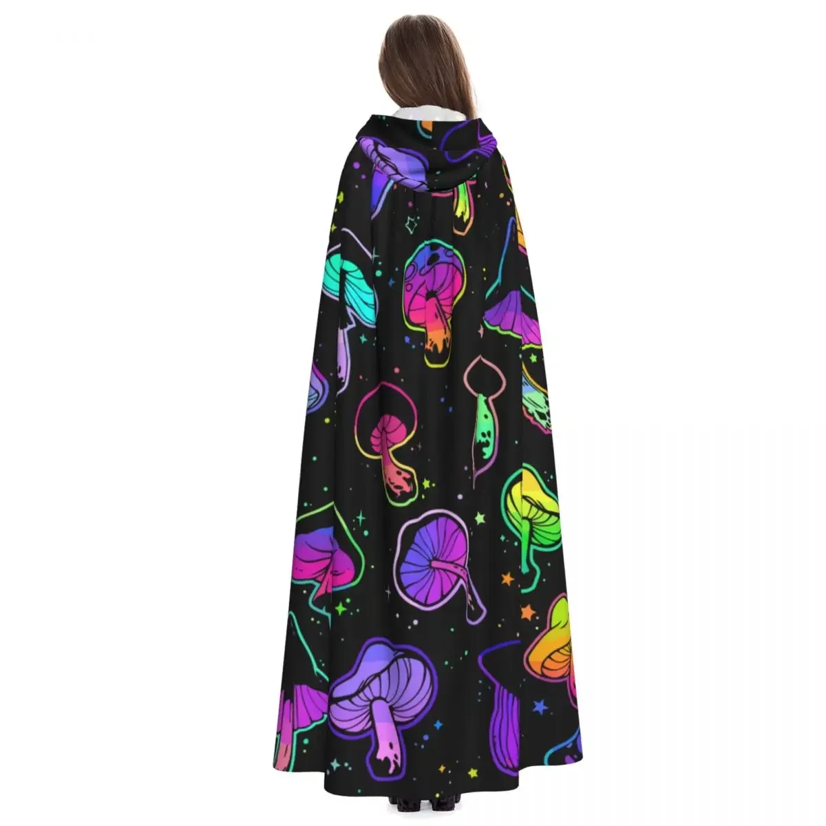 Adult  Cape Hooded Psychedelic Mushrooms Medieval Costume Witch Wicca Vampire Elf Purim Carnival Party