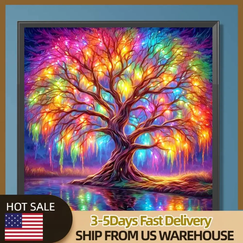 

5D DIY Полный круглый дрель Алмазная картина Красочное дерево от озера Декор 30x30см