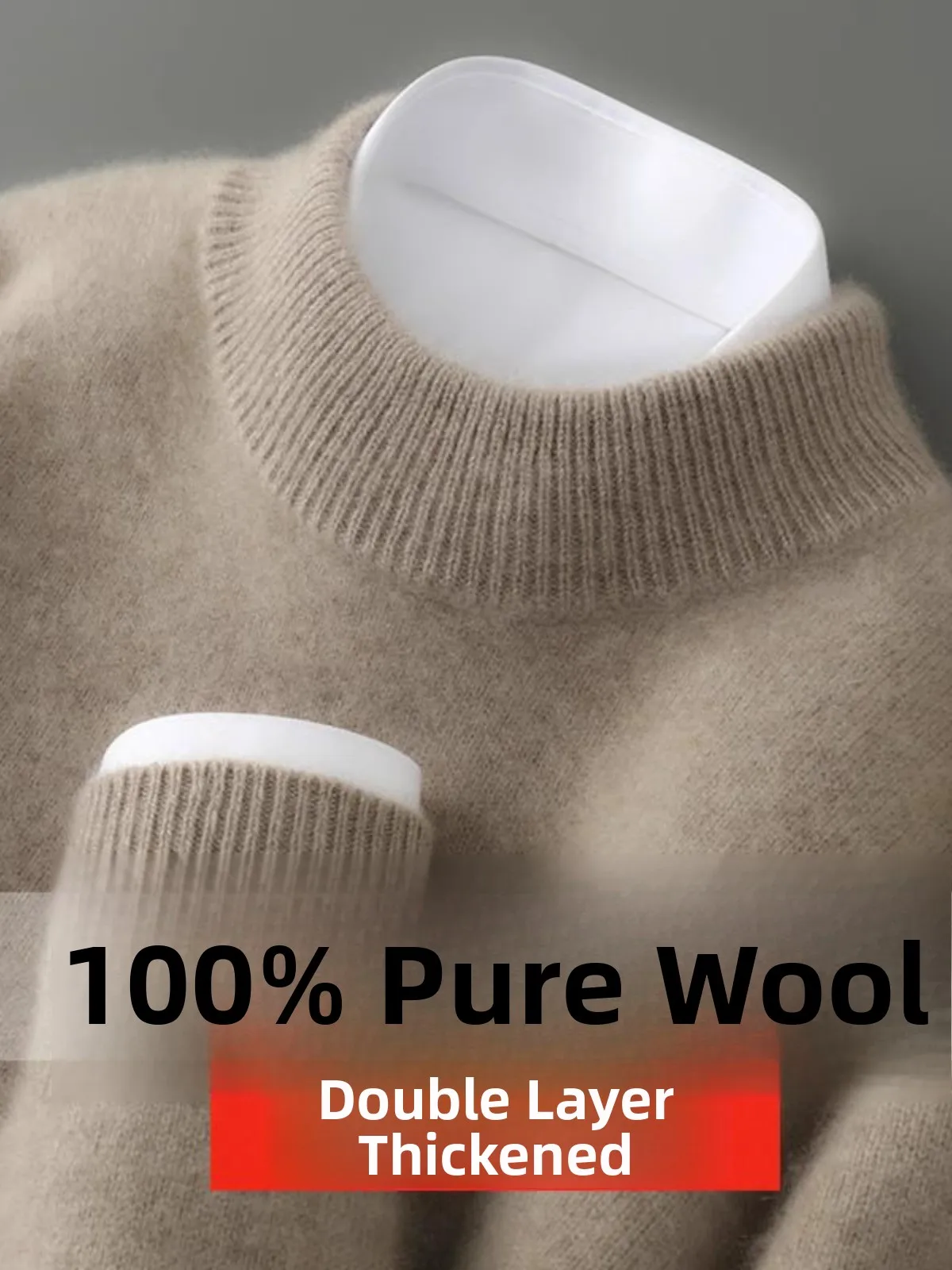 Men's Autumn Winter Thickened 100 Pure Wool Knitted Sweater Half High Collar Oversize Cashmere Loose Bottom Shirt Business Ca...