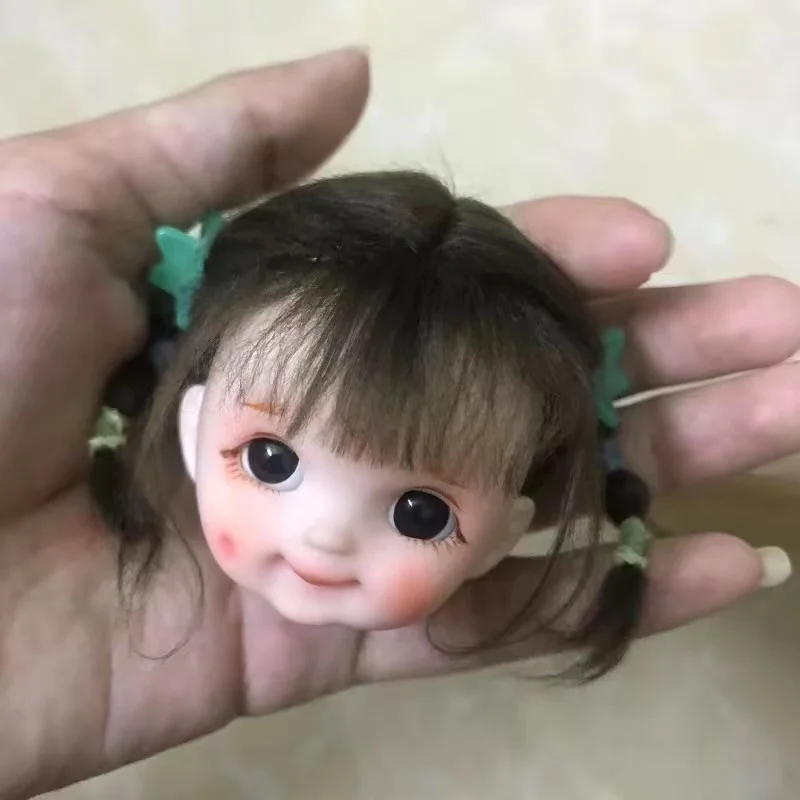 1/8 BJD Doll Head OB11 Head With Detachable Wig Kawaii Hair Cute Madeup Face 3D Eyes For YMY GCS Doll DIY Toys Girl Friend Gift