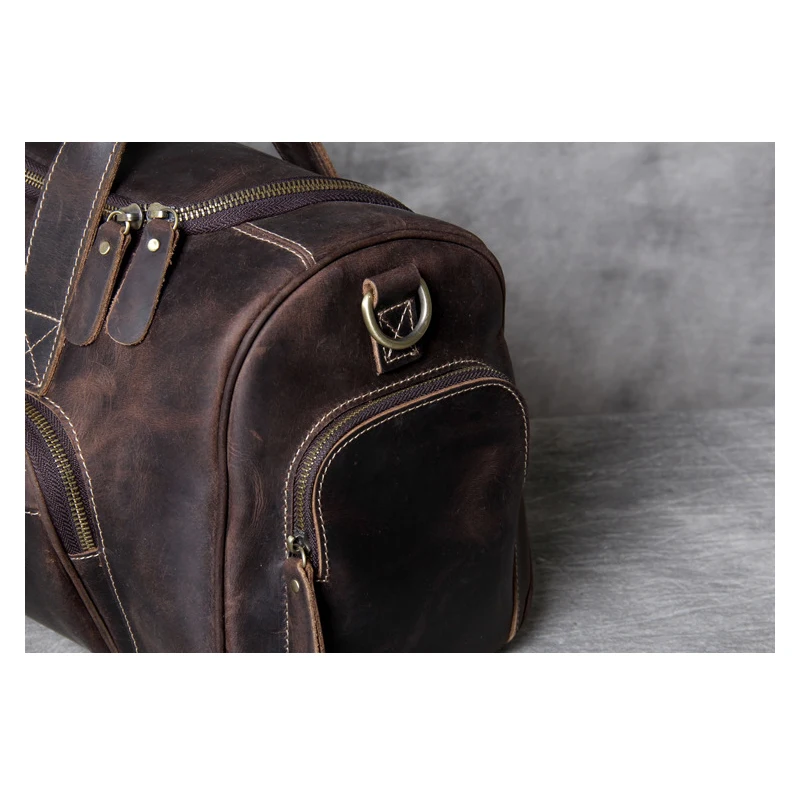 Vintage Unisex Travel Duffel Luggage Totes Genuine Leather Solid Colour Large Capacity Crossbody Shoulder Handbags for Men Women