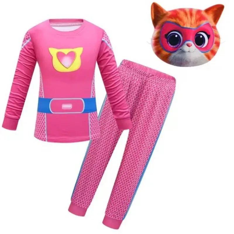 Halloween SuperKitties Gioco Costume Cosplay Super Kitties Modello Anime Cos Vestiti Felpa Maschera Carnevale per bambini Regalo di compleanno