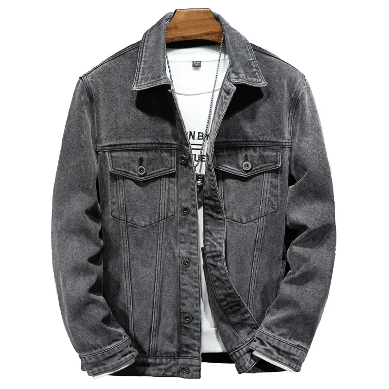 2023 New Autumn Men's Retro Gray Denim Jacket Fashion Casual Cotton Cowboy Coat Male Brand Clothes Plus Size 5XL 6XL 7XL