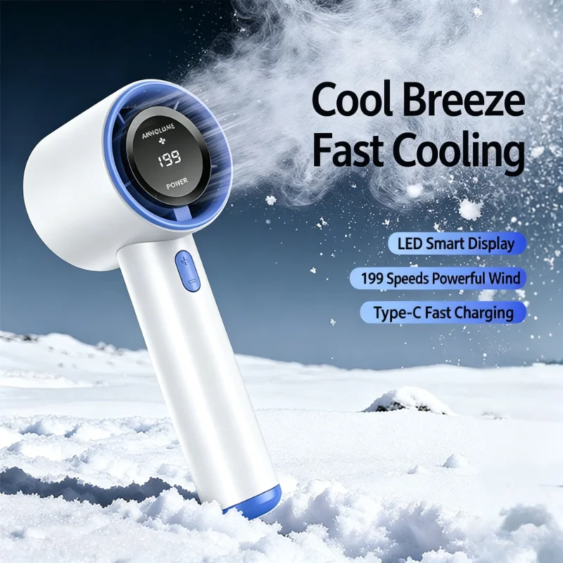 New High-speed Violent Fan Small Portable Rechargeable Digital Display 199-speed Mini Handheld Small Fan Handheld Fans