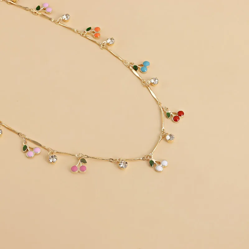 Korean Color Oil Dripping Cherry Pendant Necklace for Women Cute, Sweet and Cool Accessories image 4
