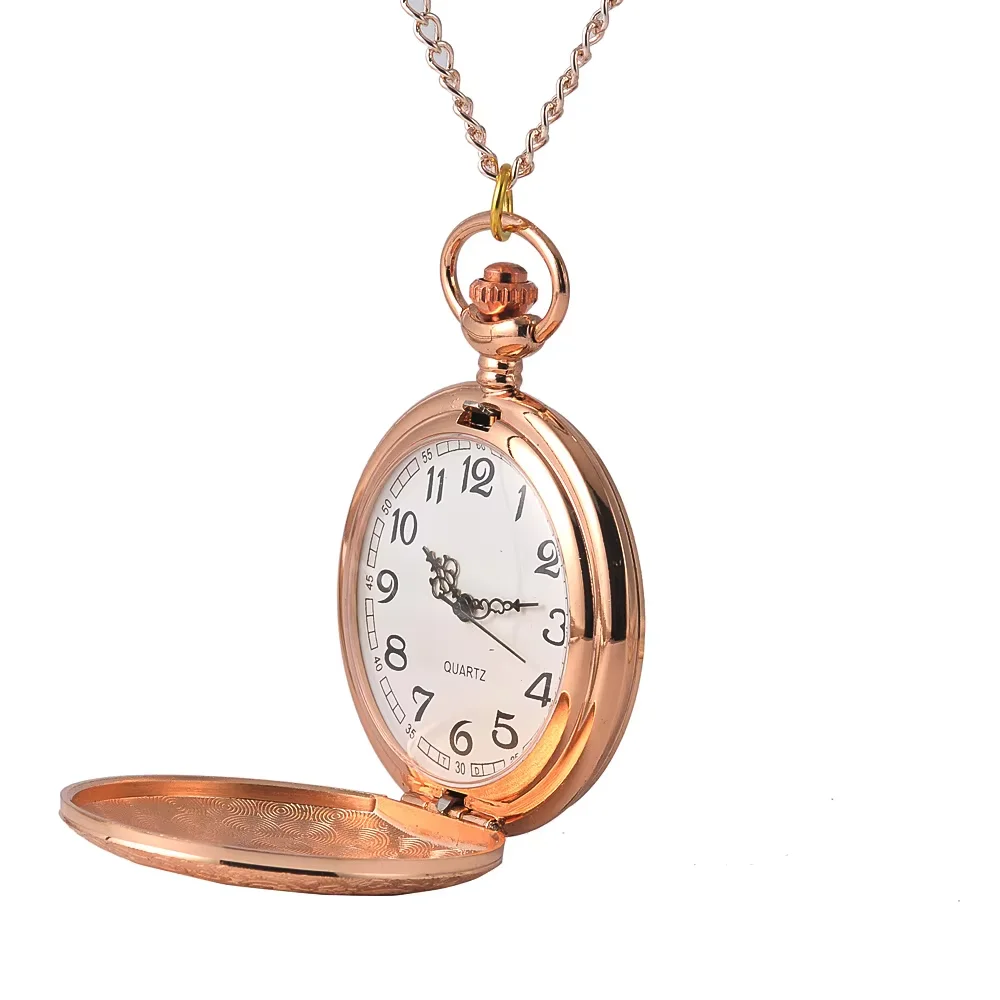 8840 Orologio da tasca in argento con design con motivo inciso Orologi da tasca al quarzo Moda in oro rosa Hollow Bella catena regalo antiquariato