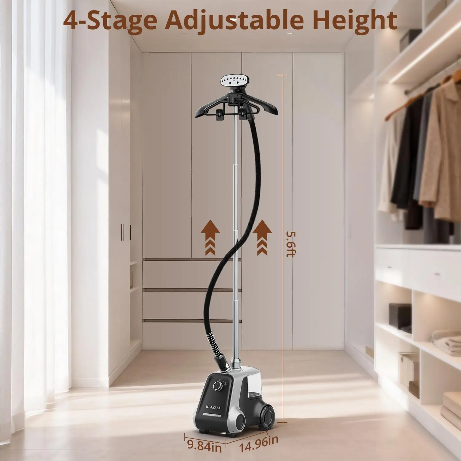 LAKALA Garment Steamer for Clothes, 30-Second Instant Heat-Up, 2.5L Water Tanks, with Pant Clips & Dual Hanger, Powerful Handhel