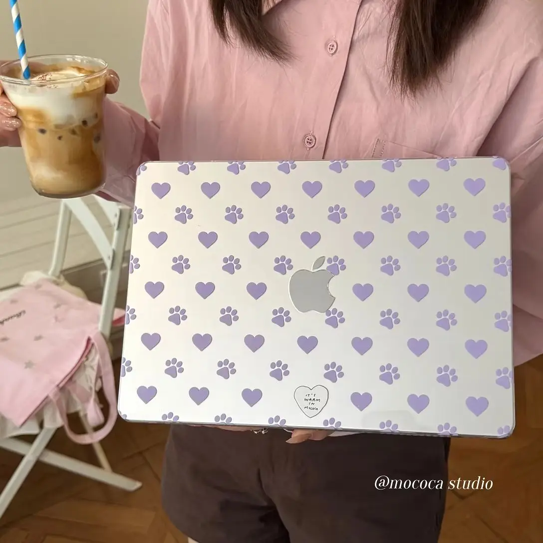 Purple Paw Crystal Clear Laptop Case For Macbook Air 13.6 M4 NEO 15 M3 Hard Cover For Mac Book Pro 13 M1 M2 14 M4 M5 16 Cover