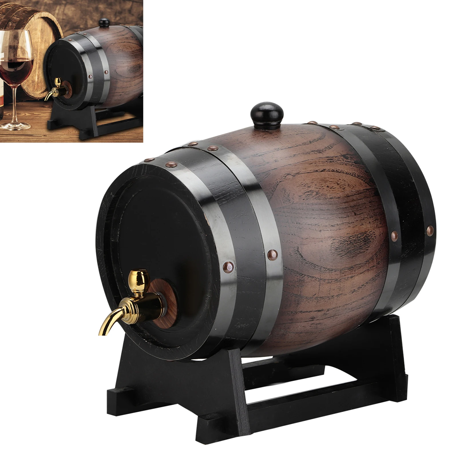 

3L Vintage Striped Wine Barrel Black Oak Red Keg Bucket Container with Faucet for Brandy Whisky Large Capacity Wine Accessories