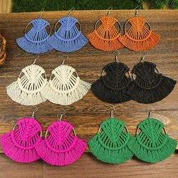 1 Pair Of Bohemian Holiday Style Fashion Creative Color Tassels Hand Woven Fan Shaped Ear Jewelry
