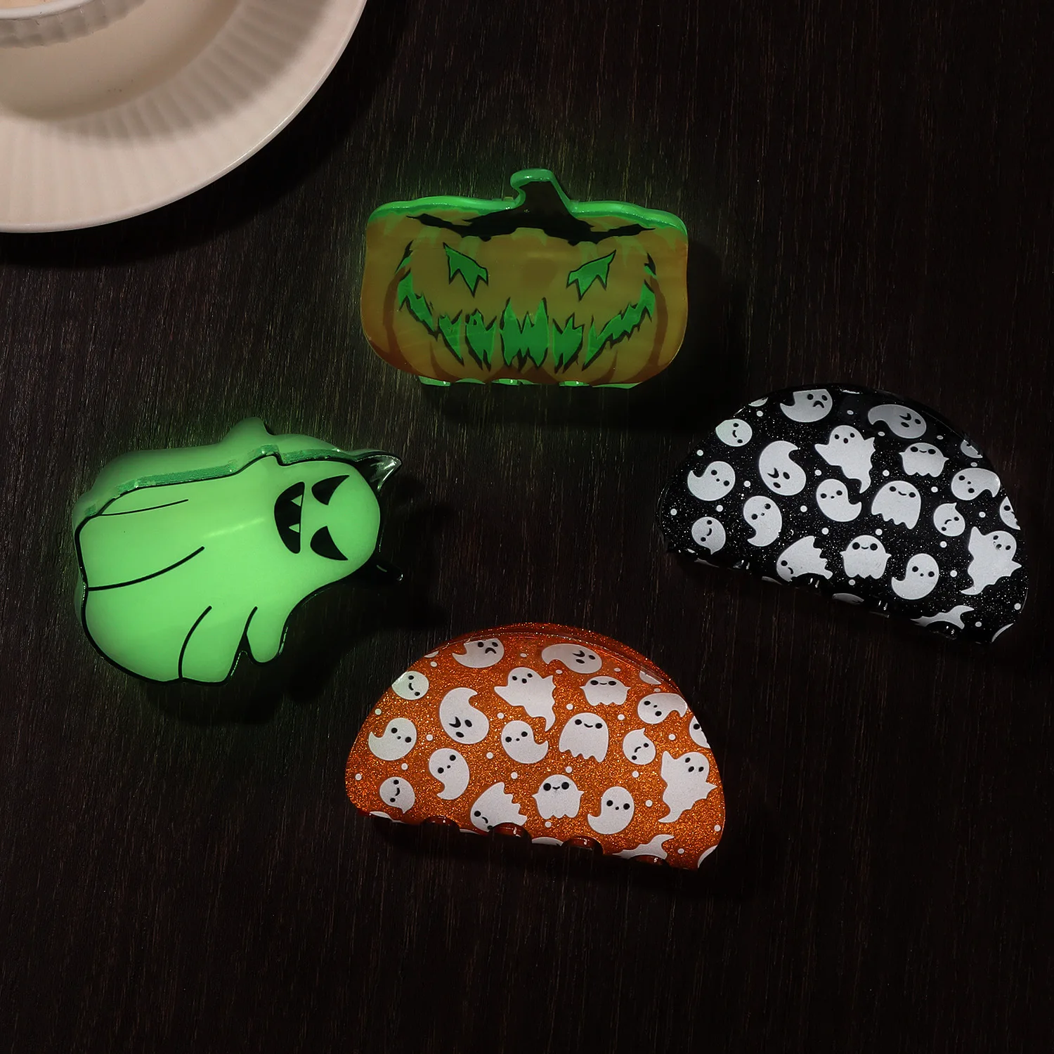 Acrylic Glow Ghost Pumpkin Hair Shark Clip for Women Halloween Cute Funny Hair Claw Premium Lightweight