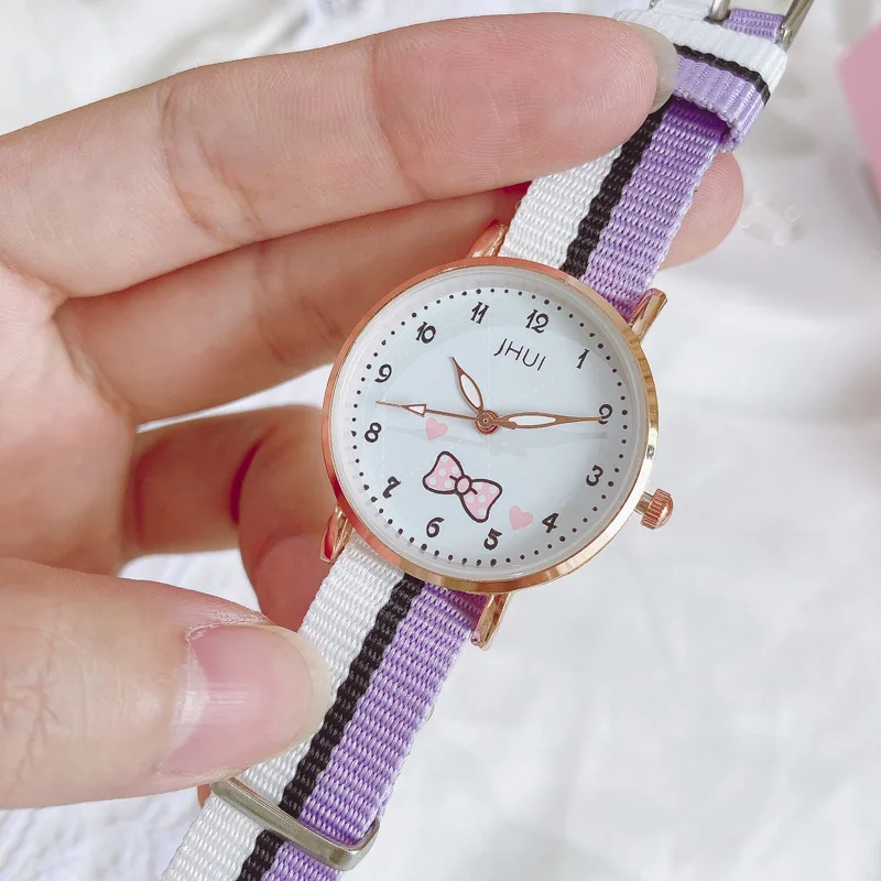 

Cute Fashion Women Watch Nylon Strap Stitching Color Ladies Wristwatch Bow-Knot Students Clock Girls Gift Simple Quartz Watches