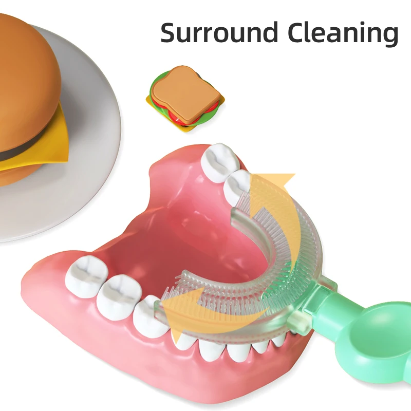 فرشاة أسنان سيليكون ناعمة للأطفال ، على شكل حرف U ، درجة ، كرتون لطيف ، العناية بالفم ، تنظيف ، طفل ، 2-6 سنوات