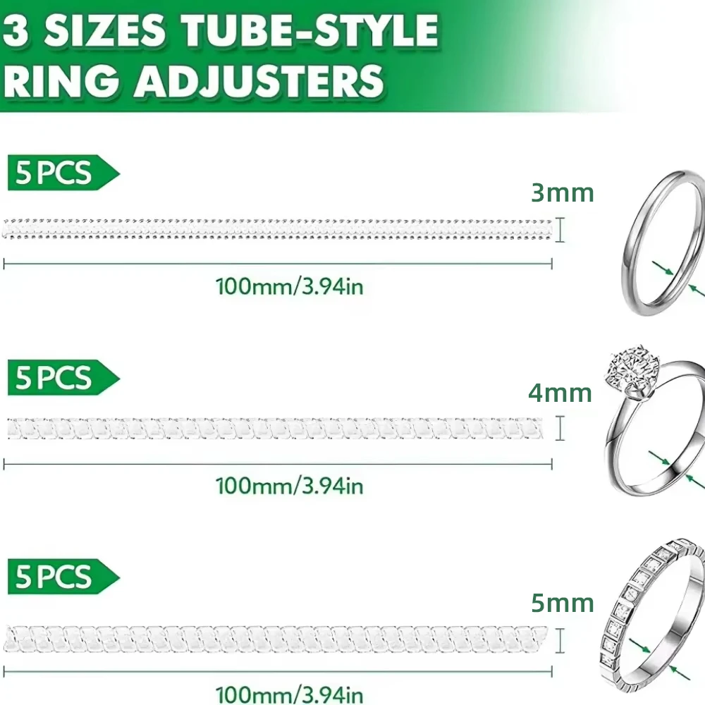 

NIUPIKA 15 Pack Ring Size Adjuster - Includes 3 Sizes Clear Ring Sizer for Loose Rings, Spiral Silicone Ring Tightening Set