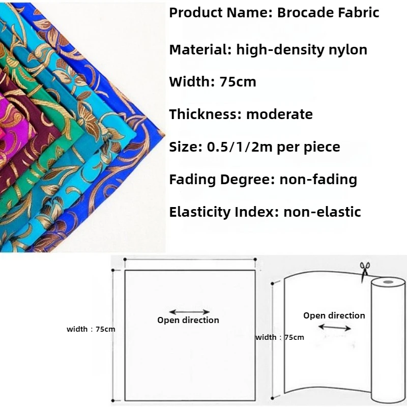 0.5/1/2m Brocade Satin Flower Fabric for Cheongsam and Kimono Clothing Sewing DIY Handmade Material Cloth Sell By Meter