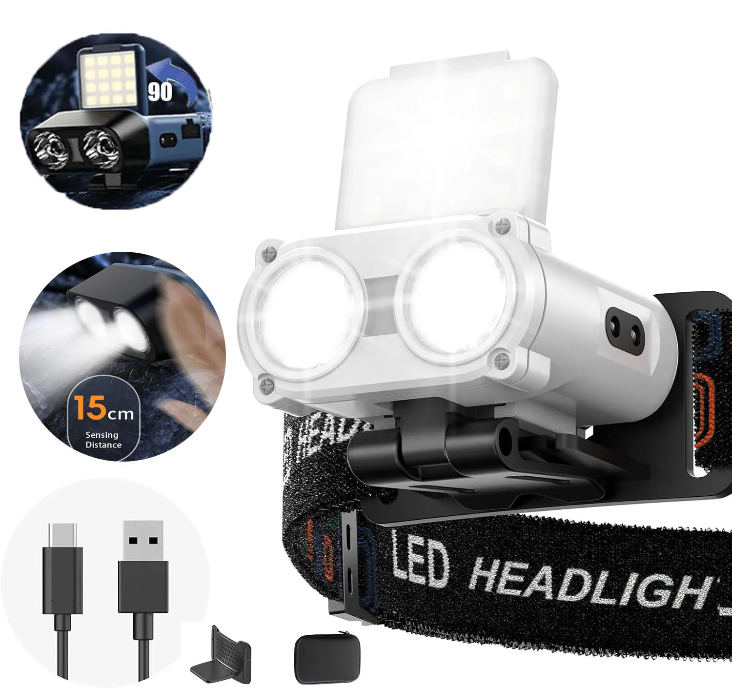 

Rechargeable LED Headlamp Flashlight 1200LM Front Headlight With 5 Modes Light Waterproof For Outdoor Camping Cycling Lights