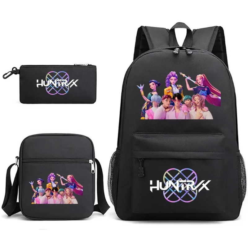 

3pcs KPop Demon Hunters Kawaii cartoon patterned backpack anime merchandise small gift