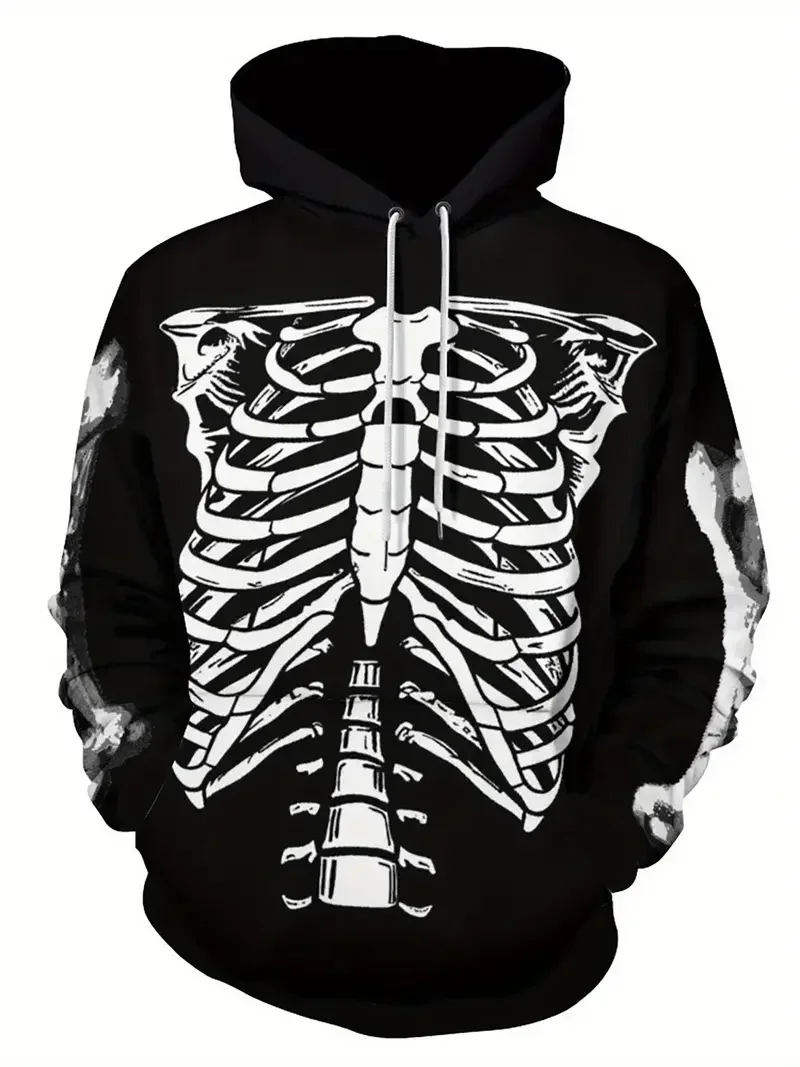 

Skeleton Pattern 3D Printing Men's Hooded Sweatshirt With Drawstring Design Men's Pullover For Spring Autumn Winter Tops hoodie