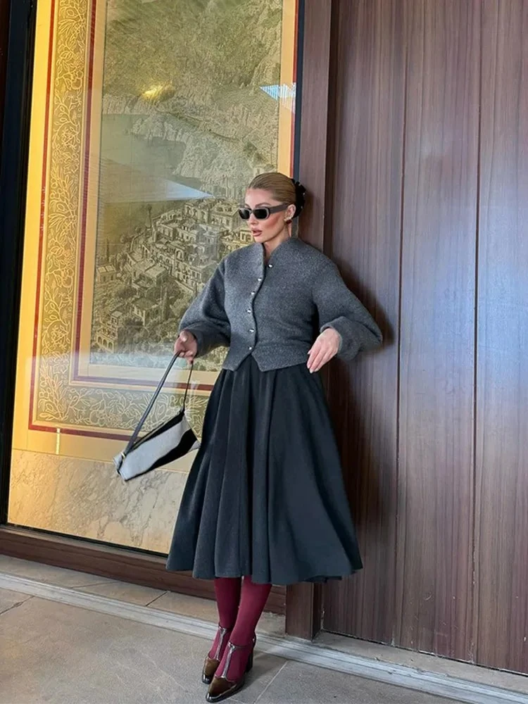 Casual Solid Color Round Neck Woolen Short Coat Fashion Single Breasted Jacket 2025 New Autumn Daily Commuting Office Outerwears