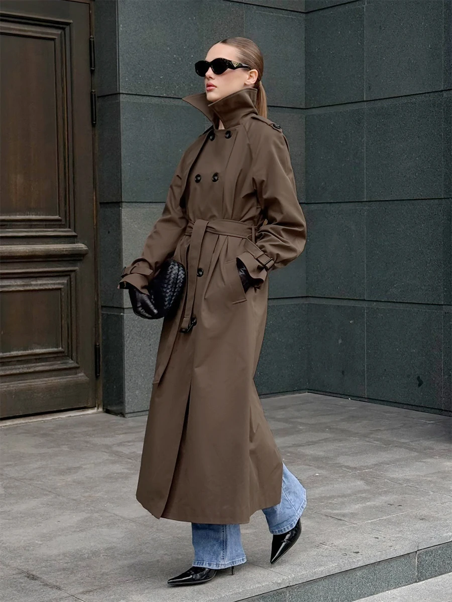 Women's Fashion Trench Coat 2026 New Series Double Breasted Lapel Tie Versatile Autumn and Winter Office Coat