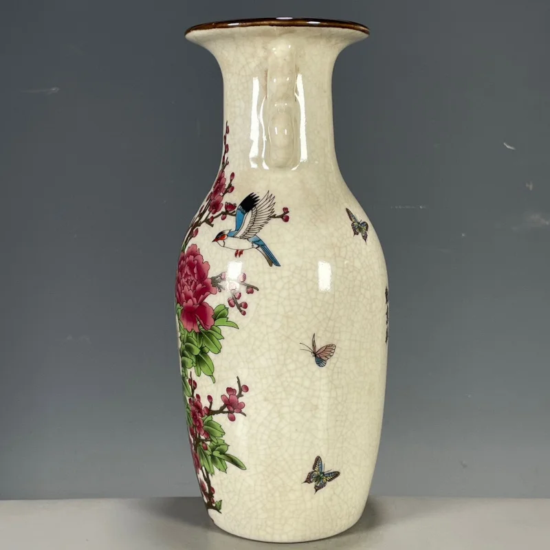 Antique Miscellaneous Old Porcelain Qing Dynasty Qianlong Period Five-Color Flower and Bird Pattern Vase