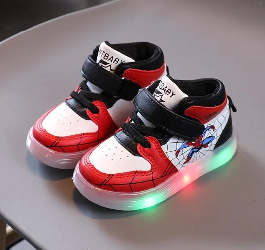 Kids LED Shoes Disney Stellalou Sport Shoes New Children Casual Sneakers Spider Heros Shoes Luminous Shoes lighted Tennis Shoe