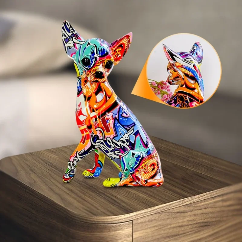 Chihuahua Statue Interior Decor Graffiti Color Chihuahua Multi Color Dog Statue Home Decor Chihuahua Splash Color Dog Art Statue