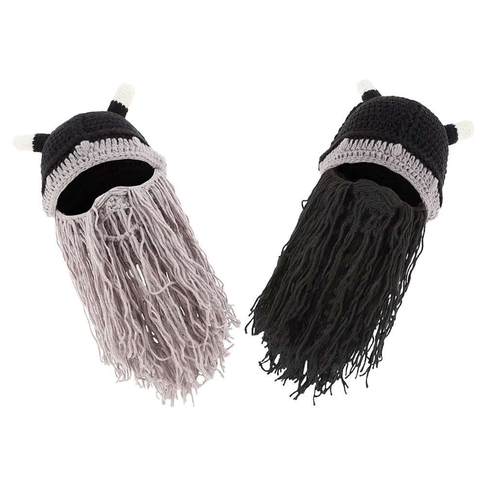 

2Pcs Viking Costume Hat Short Beard Long Beard Horn Hat Cosplay Viking Cap Party Gathering Accessory Gathering Accessory