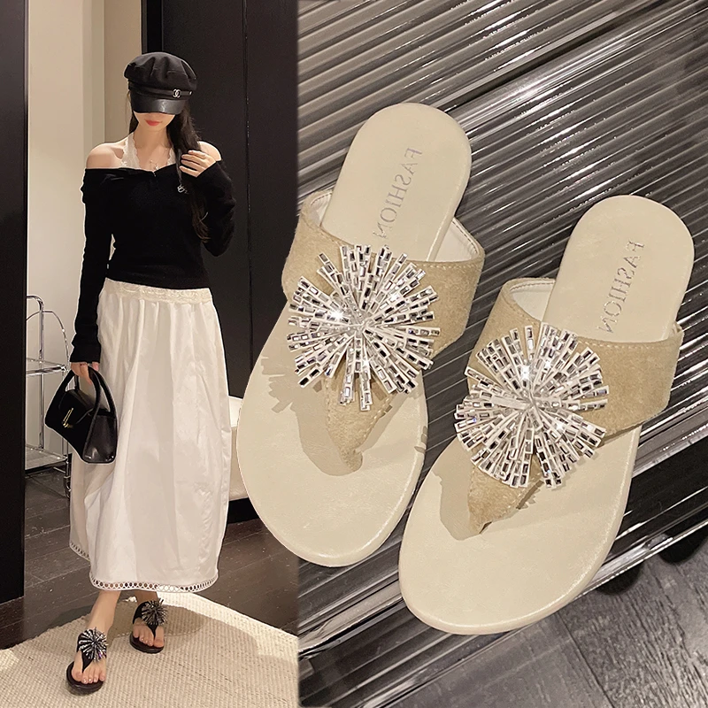 

Summer Elegant Square Toe Sexy Low Heel Casual Slippers Fashionable Best Selling New Comfortable Beach Plus Size Women's Shoes