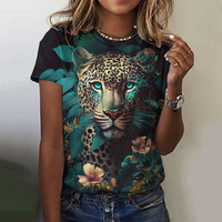 Leopard T-Shirts Animal 3D Print Women New O-Neck Casual Short Sleeve T Shirt Y2k Harajuku Oversized Tees Tops Female Clothing