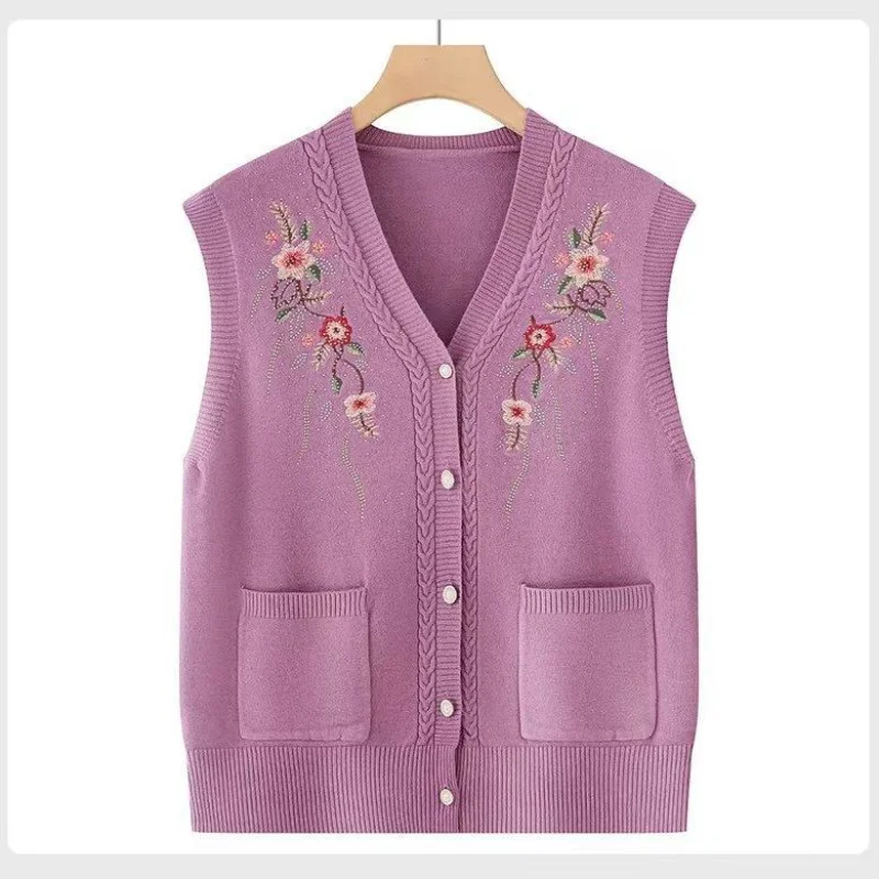 

Вязаный кардиган, жилет с зажимом для лошади, повседневный топ с цветочной вышивкой и растением
