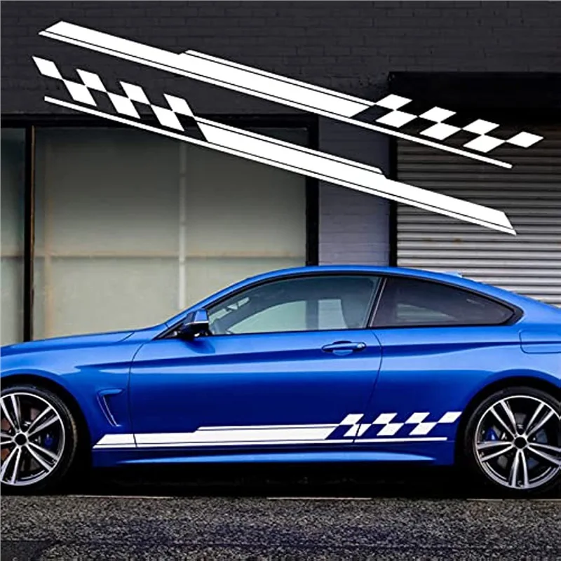 Universal Checkered Flag Racing Stripes Vinyl Decals, Sport Side Skirt Door Body Stickers Car Modification Accessories