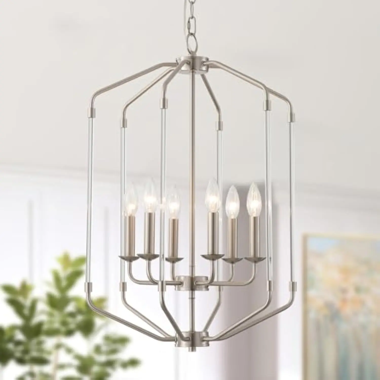 

Chandliers for Dining Room, Brushed Nickel 6 Lights Large Geometric Pendant Lights Modern Farmhouse Light Fixtures for Living R