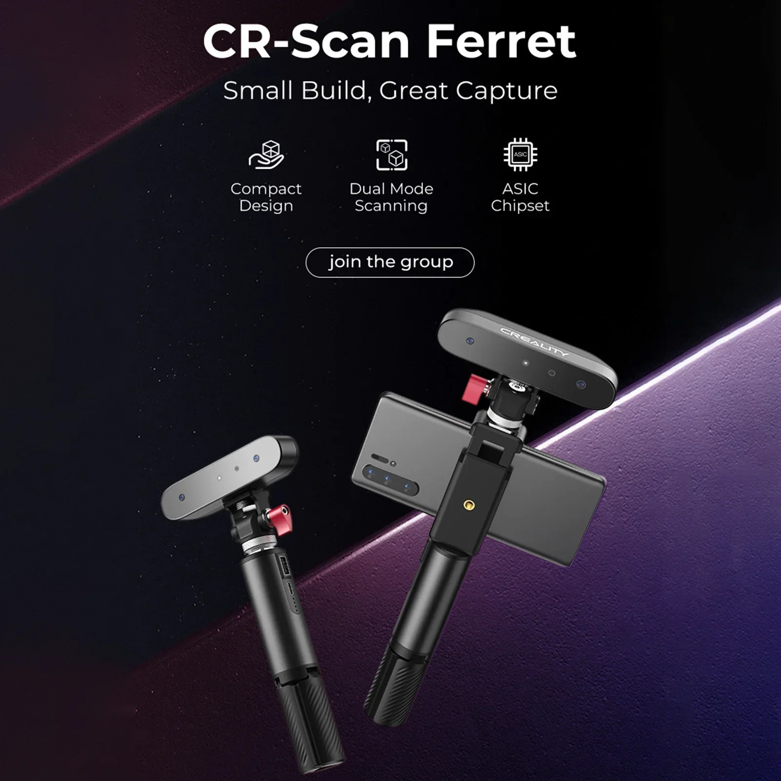 Hot Sales Creality CR-Scan Ferret 3D Scanner Handheld 30fps Scan Speed Dual Mode Scanning Full-color Textures Support Powered Ph