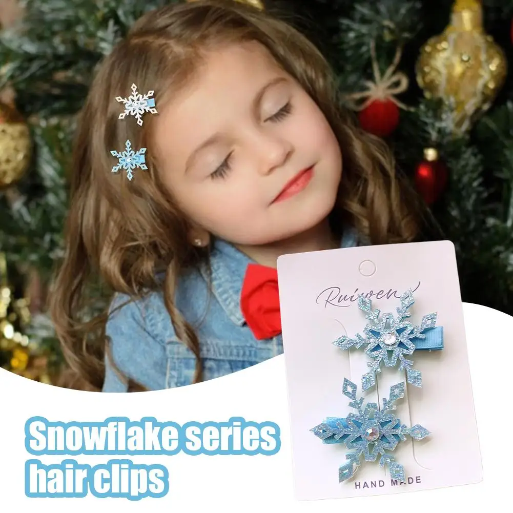 2 pezzi inverno nuovo fiocco di neve congelato forcina fermaglio per capelli per bambini Elsa principessa accessorio per capelli ragazza lato BB clip rosa blu argento