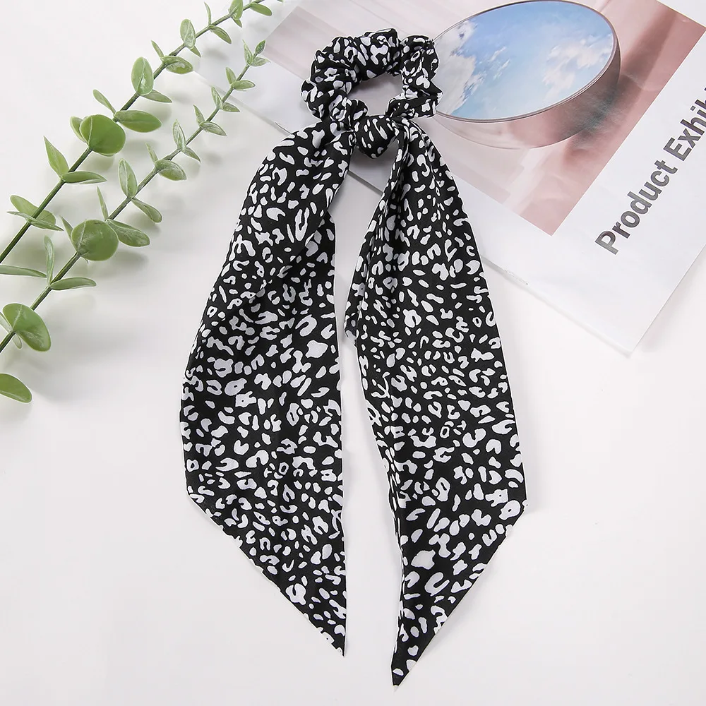 New Fashion Vintage Leopard Print Elastic Long Ribbon Hair Bands Ponytail Scarf Hair Tie Women Scrunchies Hair Accessories