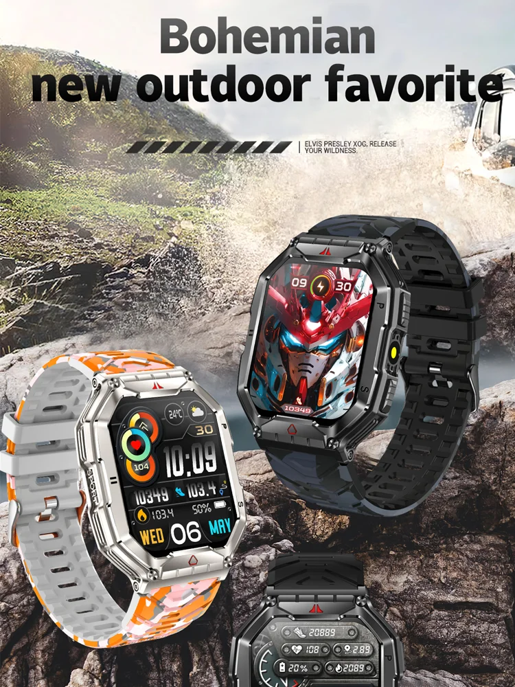 Time Owner New Men's Smart Watch 2024 Durable Outdoor Sports Wristband Heart Rate Monitoring LED Flashlight Bluetooth Call Watch