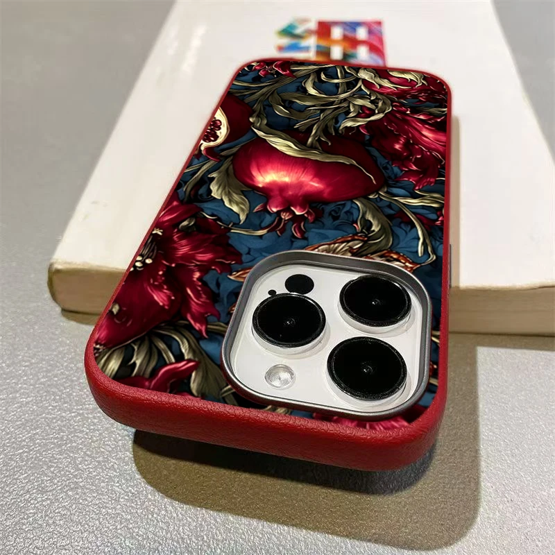 خمر الرمان بولي TPU الفن جراب هاتف آيفون 17 16 11 13 12 14 15 برو ماكس XS X XR 7 8 زائد 16E 16 17 برو الجمالية غطاء