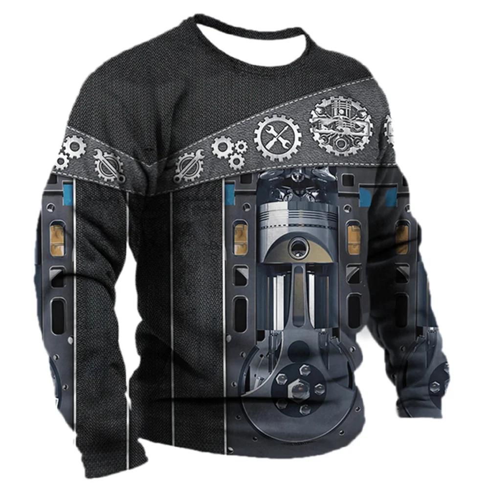 

Personalized Name Men's T-shirt Retro Mechanic 3D Printed Sports Long Sleeve Round Neck Tee Top Summer Casual Street Man Clothes