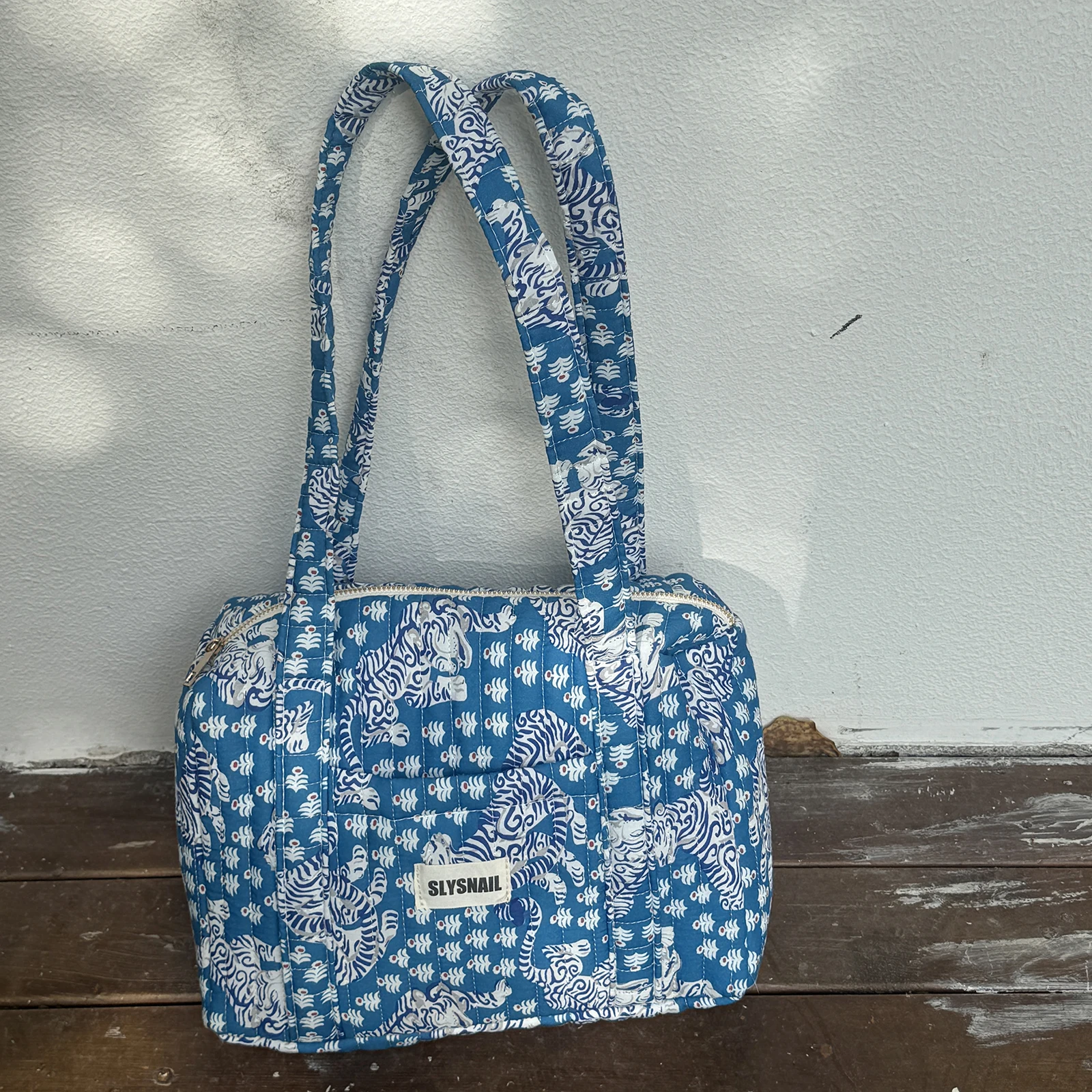 Gesteppte Schultertasche für Damen, Boho-Tigermuster, große Kapazität, Handtasche mit Reißverschluss – Detail 9