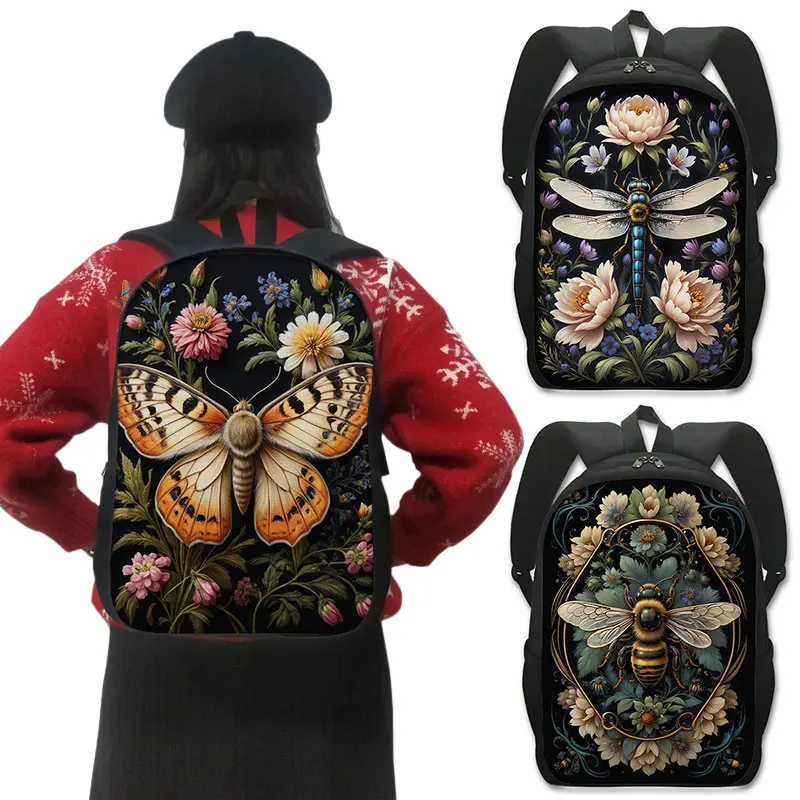 

Cute Bee Dragonfly Moth Butterfly Backpack Women Rucksack Shoulder Bag for Travel Student School Bags for Teenager Book Bag