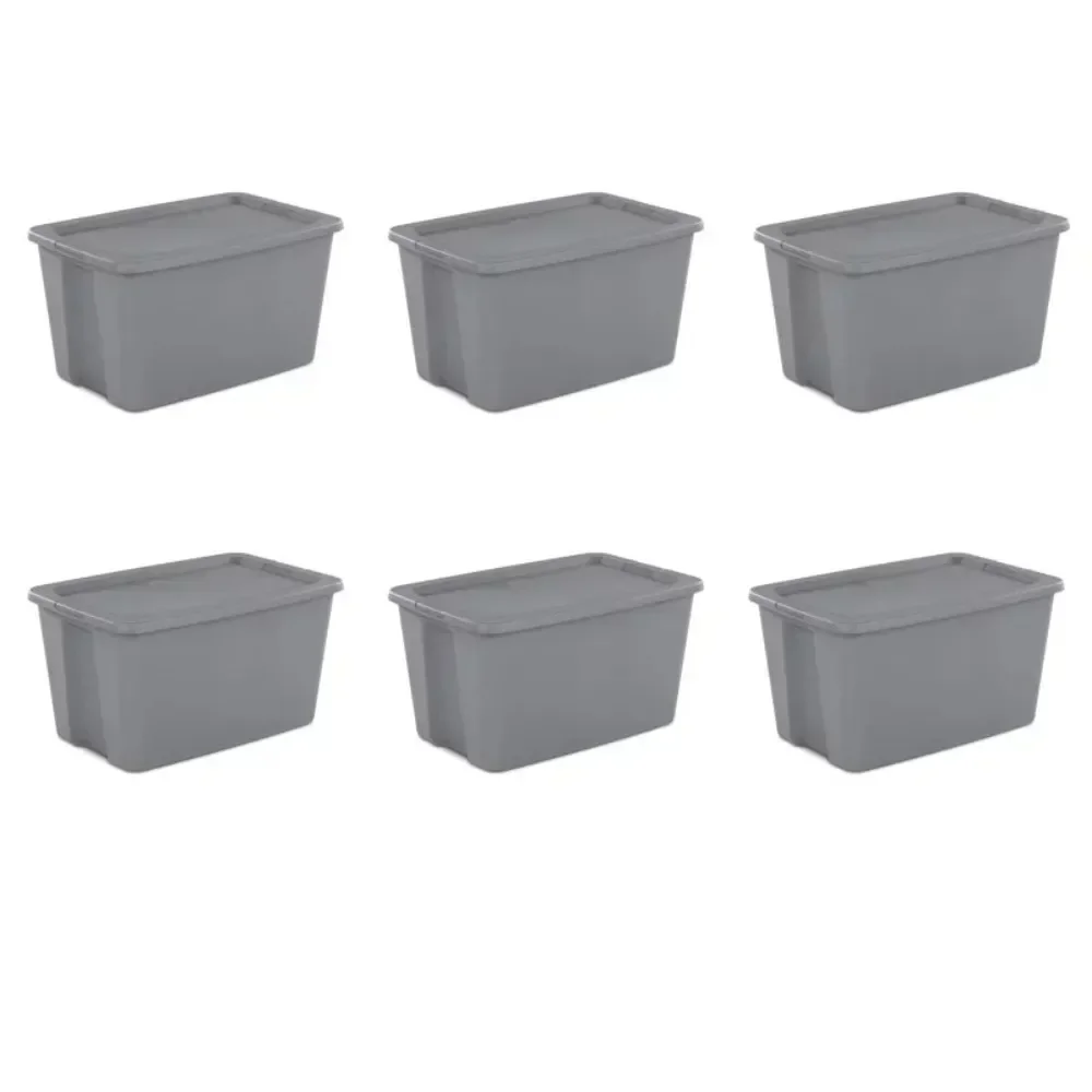 30 Gallon Tote Box Plastic, Gray, Set of 6 storage box