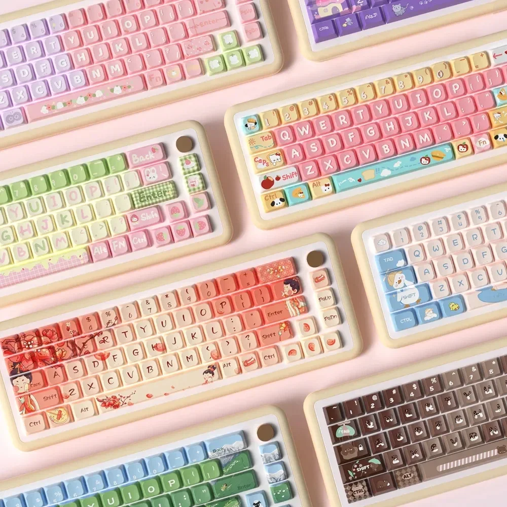 158 Keys Cute Anime Japanese/Korean/Russian PBT Keycaps MDA/Cherry Profile Keycap for MX Switches ISO Layout Mechanical Keyboard