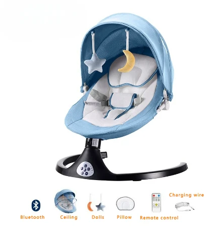 Baby Electric Rocking Chair Folding Comforter Multi-functional Chair Can Play Music with Bluetooth with Two Toys