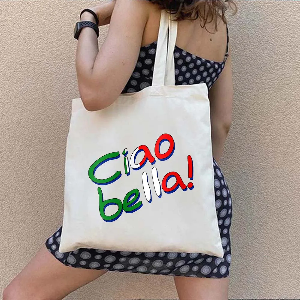 Ciao Bella Italian Map Flag Cinque Terre Duomo Florence Italy Quotes Italia Football Shoulder Canvas Totes Bags Shopper Handbags