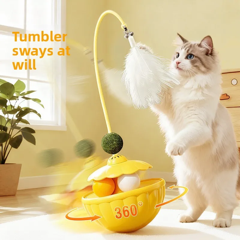 

Interactive Cat Tumbler Toy Removable Feather Teaser Wand Catnip Ball Pet Kitten Self Play Teasing Toy Pet Supplies