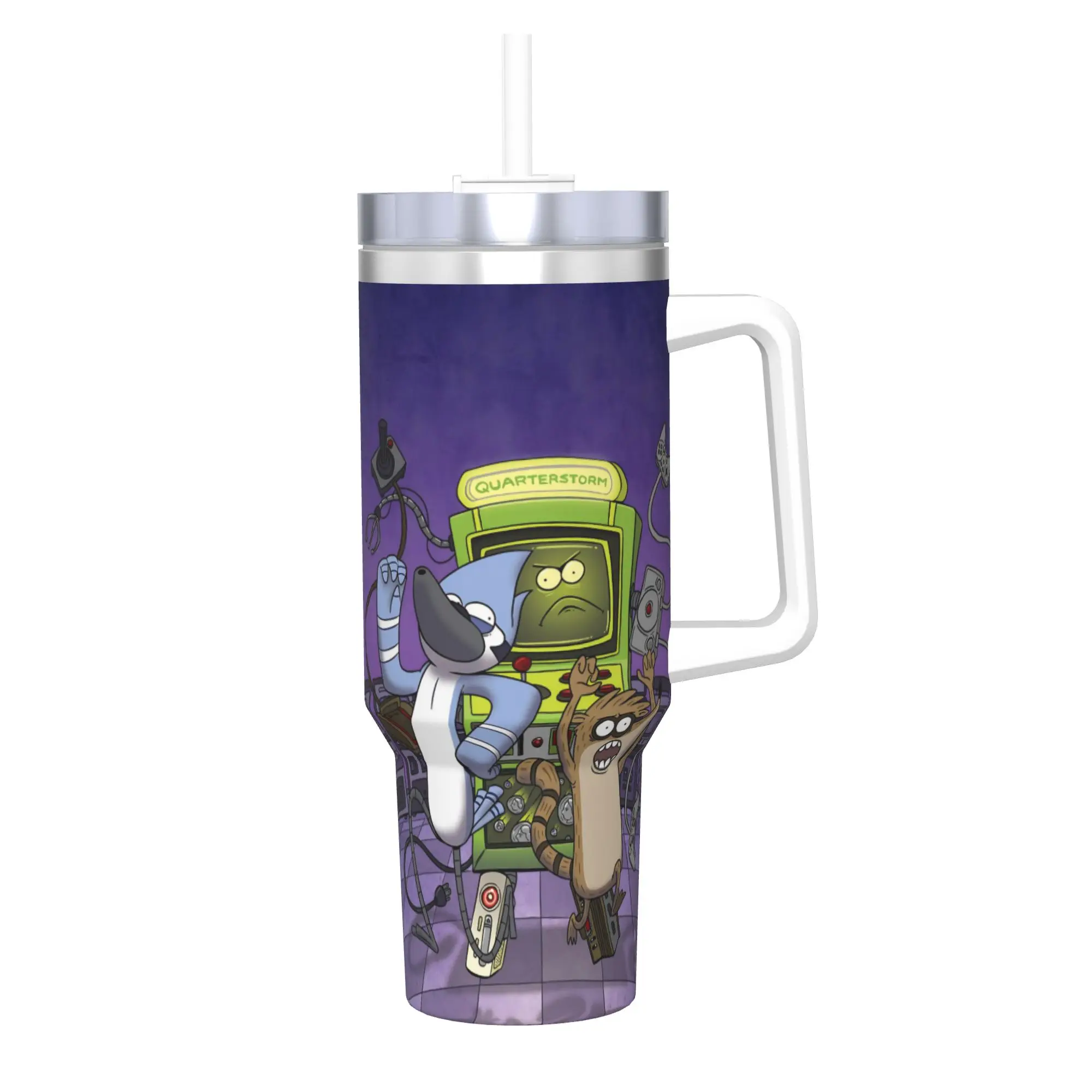 Regulars Show Cartoon Character Tumbler With Straw  Stainless Steel Mugs Cup Double Wall Vacuum Insulated for Cold Or Hot 40oz