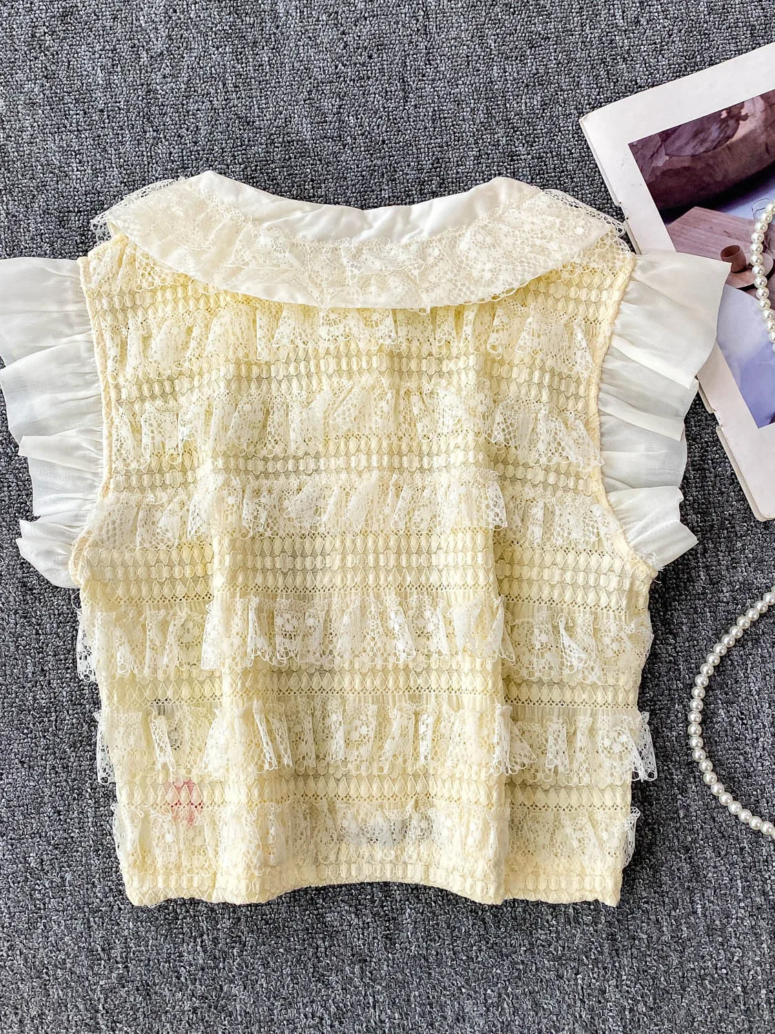 

Sweet Young Bowknot Doll Collar ort Sve irt Women Slim Fit Lace Commute Sle Korean Version UV Protection