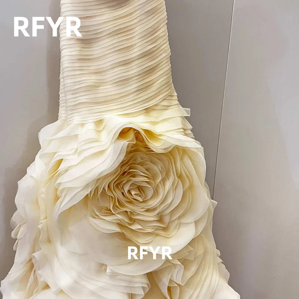 RFYR Light Yellow Prom Dress Multilayers Princess Dress 3D Flowers Party Dress Sweetheart Celebrity Gowns for Women Customized